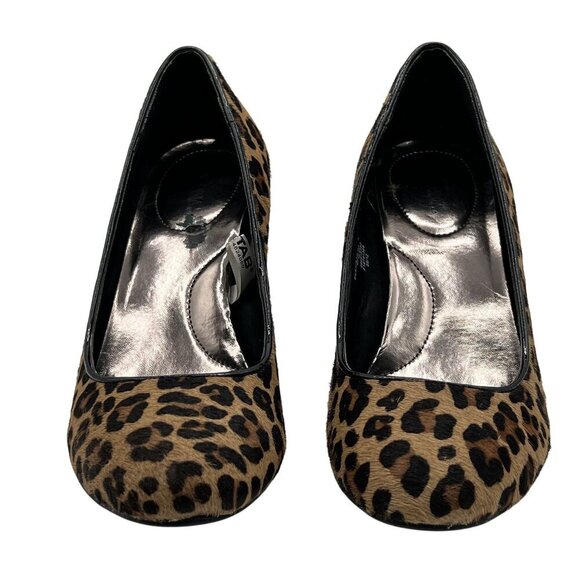 Merona Womens 9 Leather Fur Calf Hair Leopard Pumps Animal Print High Heel Shoes - Picture 7 of 13
